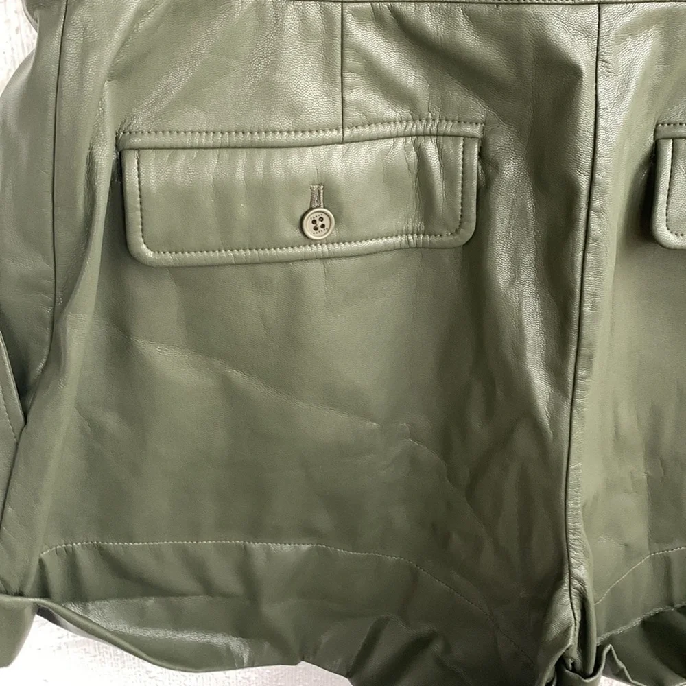 TANYA TAYLOR Faux Leather Greta Rolled Cuffs Shorts Olive sz 12 - Picture 7 of 12